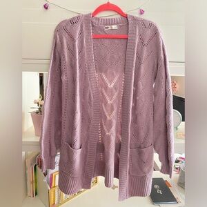 NWOT SO Good For Life Purple Knit Soft Long Pockets Sweater Cardigan